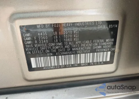 2014 Subaru Legacy 2.5I Limited from USA, damaged, VIN 4S3BMBN6XE3027850